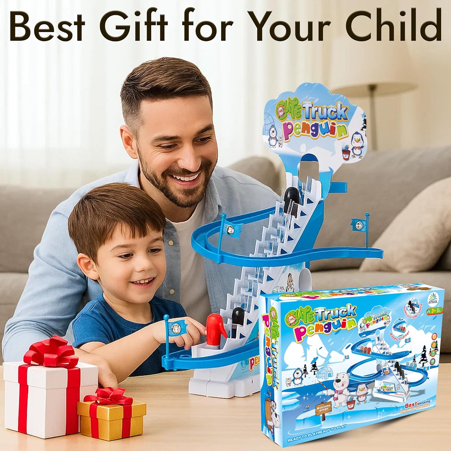 ARSUK Penguin Race Game Toy Playful Musical Roller Coaster Track Playset with Music & LED Flashing Lights On/Off Button for Toddlers and Kids Gift - Image 9